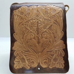 Floral Embossed handcrafted Leather purse shoulder Bag By : Wa